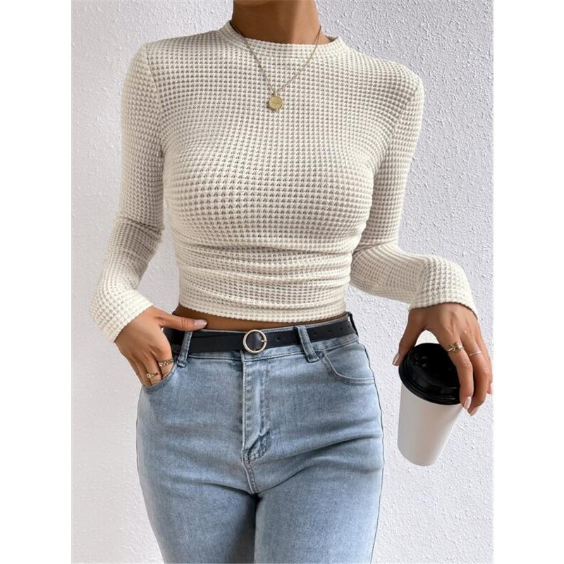Slim Fit Versatile Long Sleeved Checkered Women's T-shirt