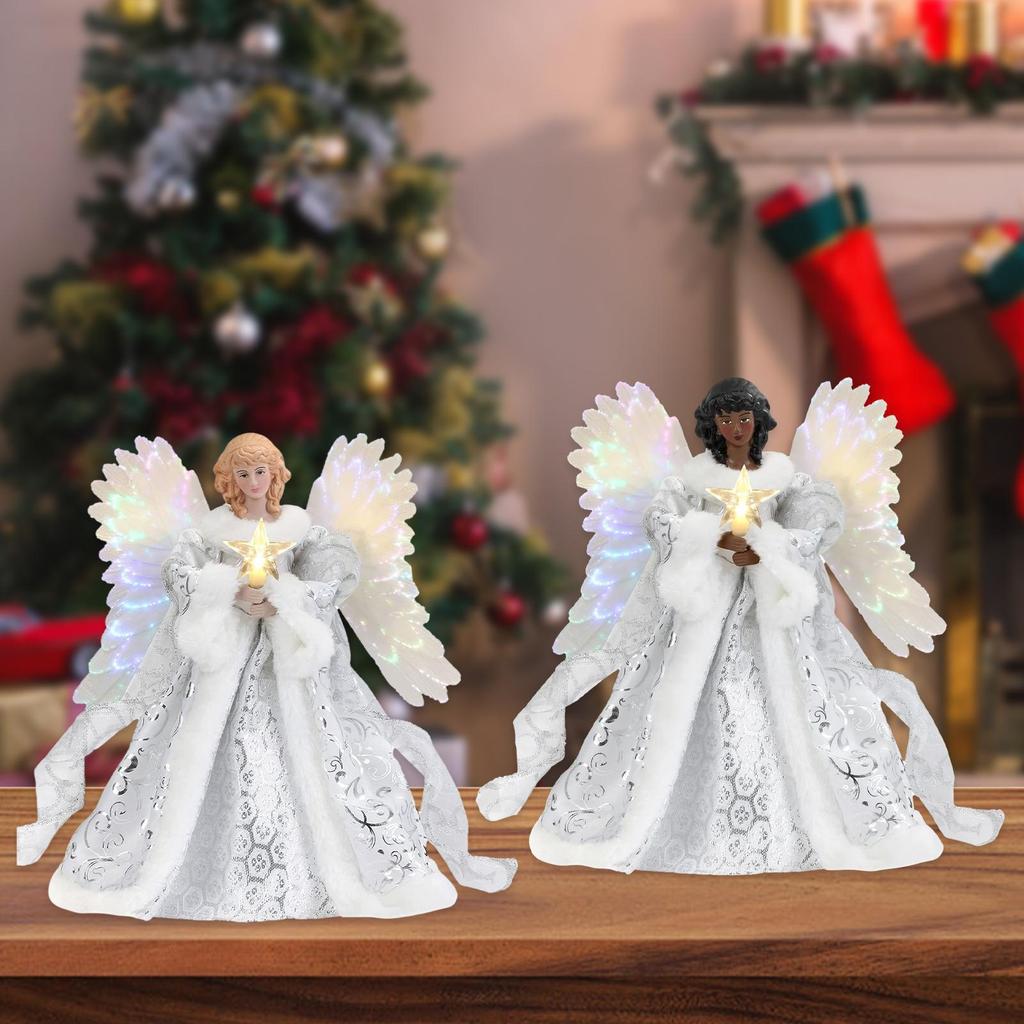 Engel Baumspitze Weihnachtsbaumspitze Engel mit Lichterkette Rustikaler Schmuck für Kamin Bauernhaus Schlafzimmer Garten Küche