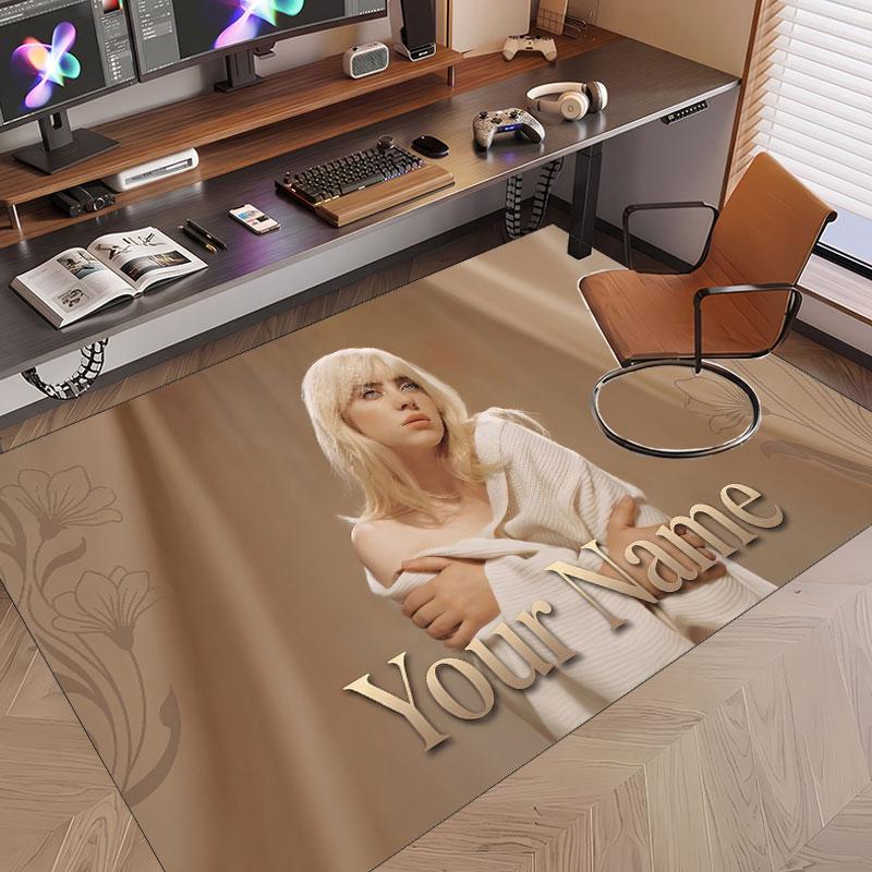 Tappeto in Cristallo di Velluto con Nome Personalizzato, Tappetino Antiscivolo Confortevole Billie Eilish per Decorazione della Stanza