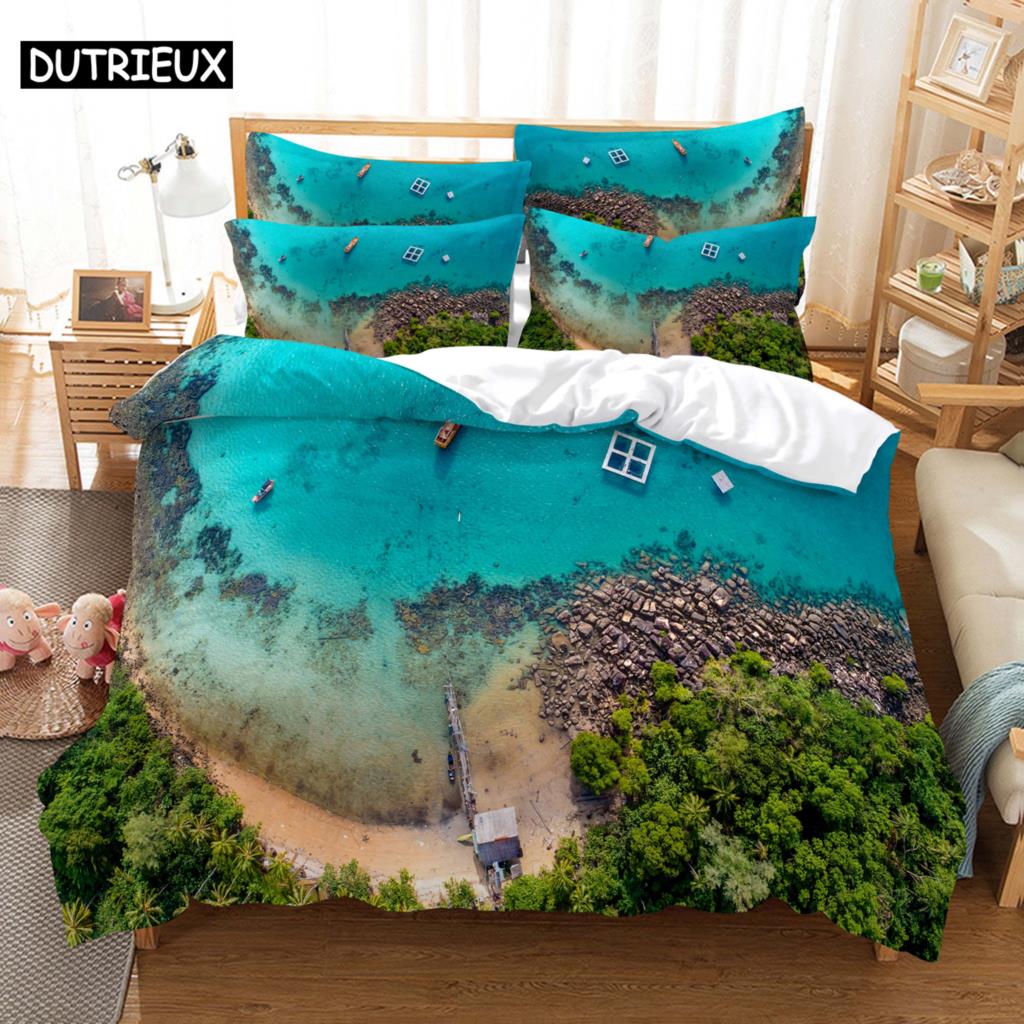 3D HD Scenic Quilt Cover Duvet Pillow Case Bed Set Linen Woods Scene Forest King Queen Twin Single Double 3PCS 2PCS Home Textile