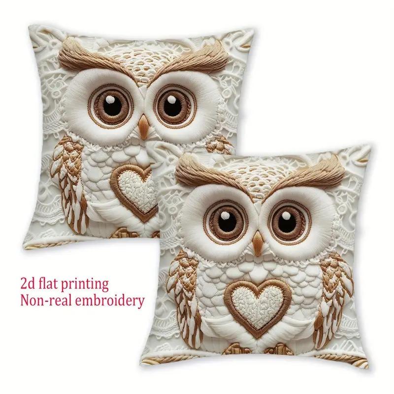 2D Print No Insert White Owl Pillowcase Single-Sided Print Comfortable Sofa Pillow
