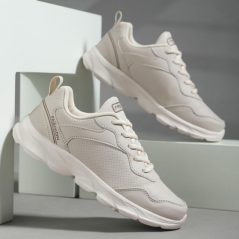 Sports Shoes for Women Leather Waterproof Sneakers Female Lace Up Platform Casual Shoes