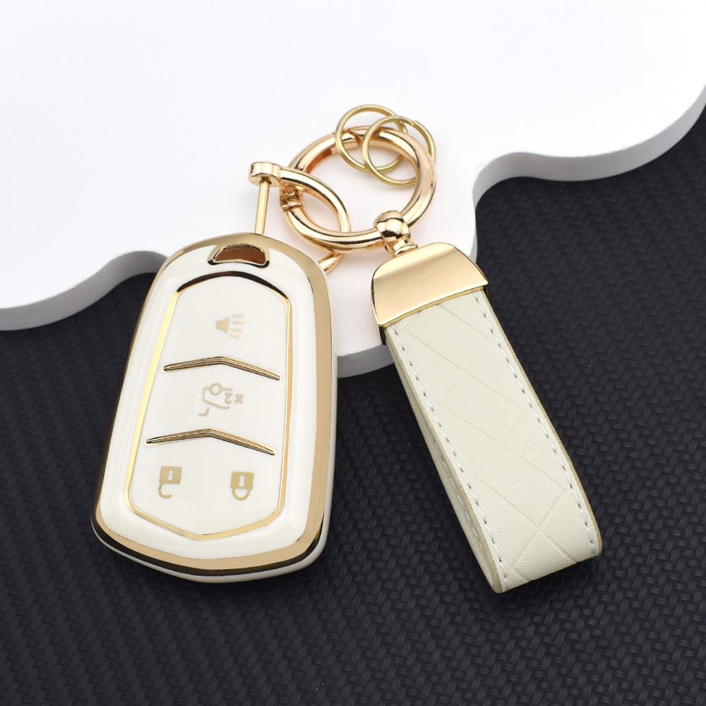 Anti-Scratch Car Key Cover Case for Cadillac Escalade ESV XT5 ATS CT6 CTS XTS SRX DTS ELR TPU Key Case with Key Chain Set