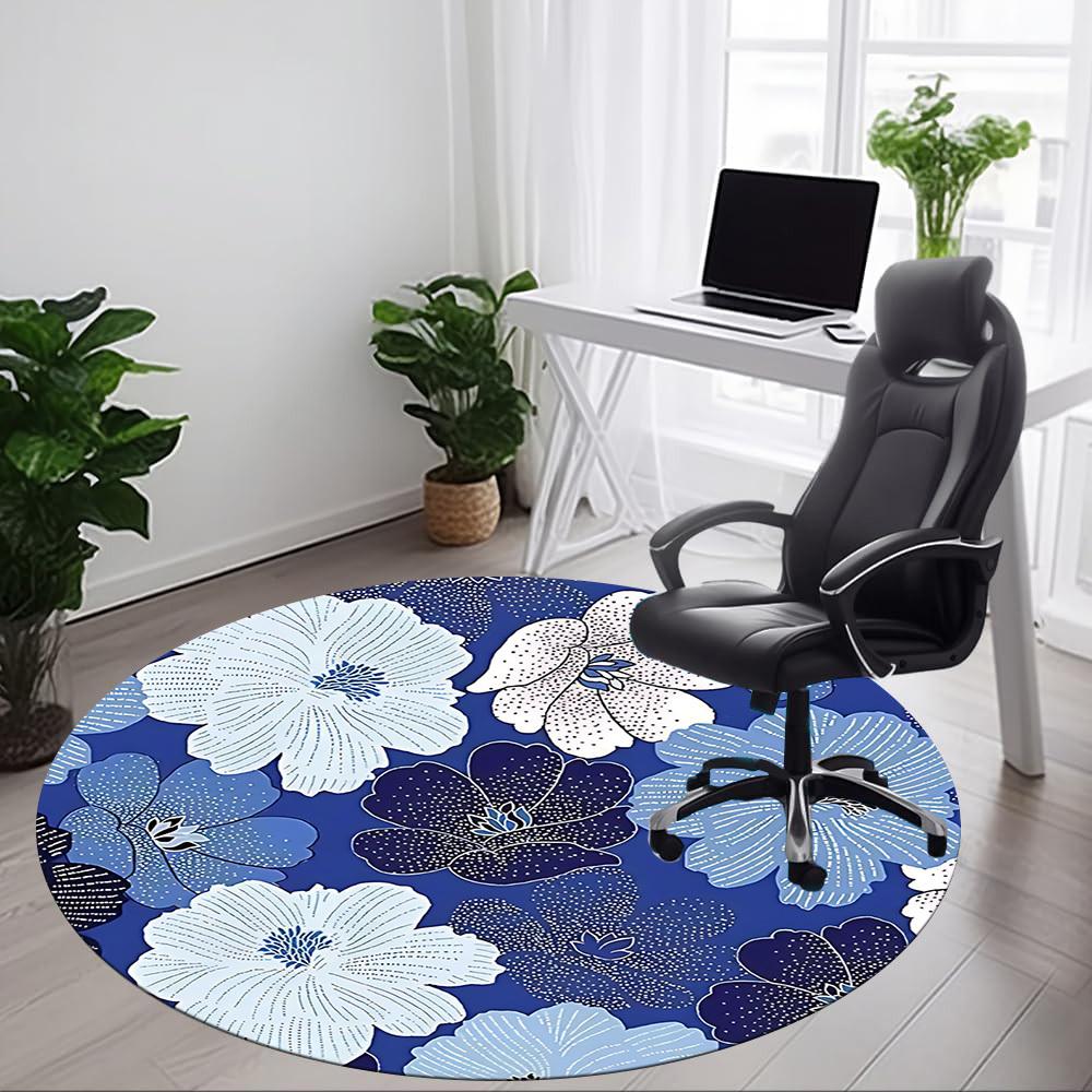 1pc Floral Blue Office Round Area Rug,  Mat Suitable For Office, Under Office Chairs Bedroom Living Room Home Decor, Room Deco