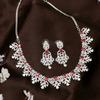 Estele Women's Necklace In Rhodium Plated Decorated with CZ and Ruby Stones
