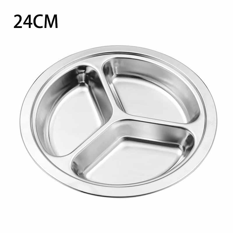 Placă de Oțel Inoxidabil Vas Rotund Compartimentat Mâncare Cină Camping Picnic Veselă