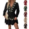 Women's Fashionable Casual Embroidered Deep V-Neck Long-Sleeved Dress