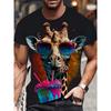 T-shirts d'été à col rond avec imprimé graphique 3D girafe, à la mode et décontractés, à manches courtes pour hommes