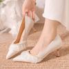 Fashion Pearl Lace Wedding Party Shoes for Women 2024 Autumn Slip-On Pointed Toe Pumps Woman Elegant Sequined Cloth Stiletto Heels Shoes