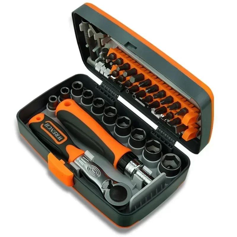 Herramienta Multifuncional de Carraca 38 en 1 Ahorradora de Mano de Obra Juego de Puntas de Destornillador Taladro Portátil Accesorios de Ferretería para Reparación Llave de Vaso