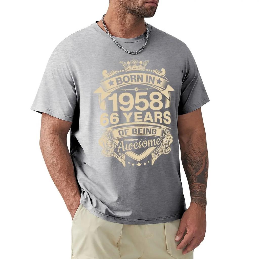 Né en 1958 66 Ans d'Être Génial Cadeau d'Anniversaire des 66 Ans T-shirt Harajuku Manches Courtes 100% Coton T-shirt Graphique Hauts
