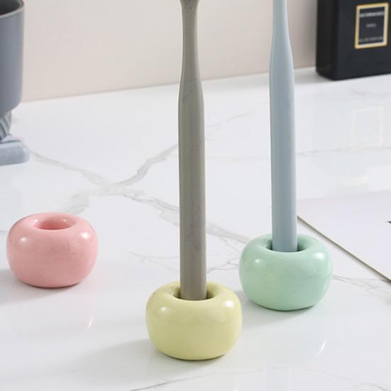 2 Pcs Toothbrush Holders Smooth Japanese Style Ceramics Round Solid Color Toothbrush Bases Bathroom Countertops Toothbrush Storage Stand