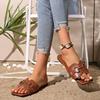 Fashion 2025 New Women's Solid Metal Decoration Square Toe Casual and Versatile Sandals Summer Non Slip Comfort Beach Shoes