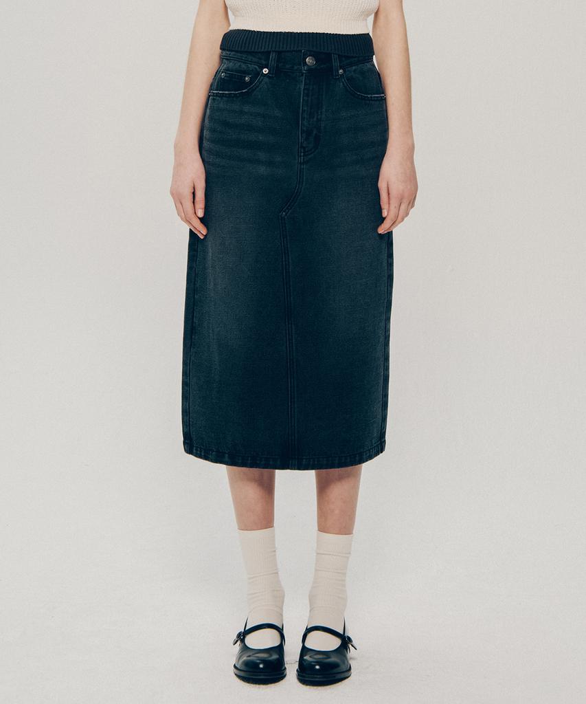 Yale Denim Long Skirt_Charcoal