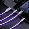 3 In 1 Glowing Charging Cable For Android Huawei XiaoMi Iphone Fashion Light Charging Cable 3A Fast Charging