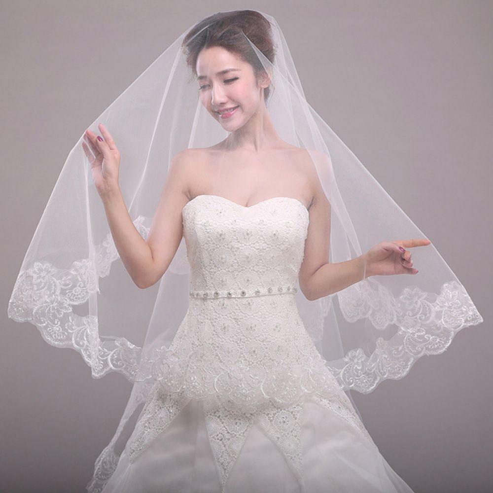 Elegant White Ivory Two Layer Photo Veil Women's Tulle Bridal Veil Wedding Veil Lace Edge
