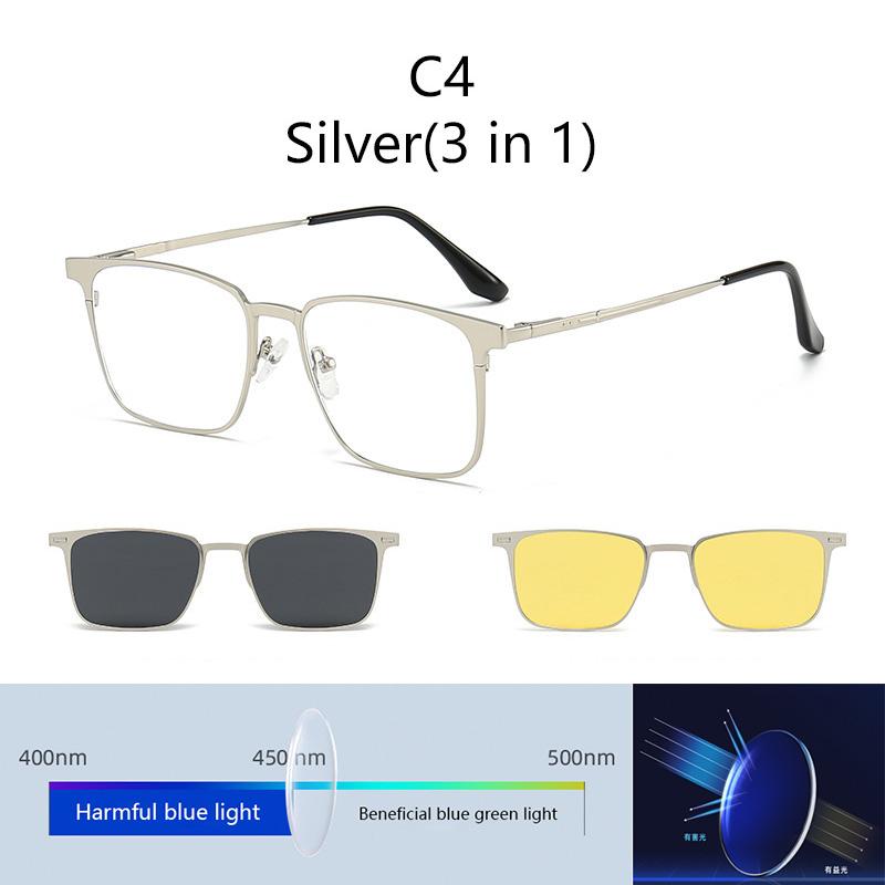 Metal 3 In 1 Magnetic Clip On Glasses Frame Trendy Sunglasses For Men UV400 Protection Computer Optical
