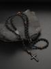 1pc Vintage Style Black Beaded Volcanic Rock & Tigers Eye Stone Alloy Cross Pendant Necklace, Suitable For Men's Daily Wear