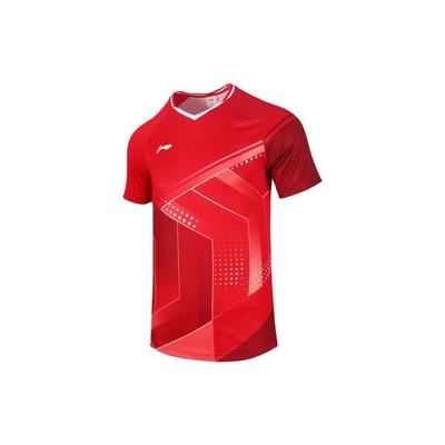 Li Ning Casual Sports V-Neck Short Sleeve T-Shirt Women Tops Red AAYS054-2