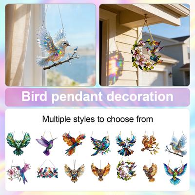 Crystal Sky Stained Art Ornament, Crystal Inspired Acrylic Bird Hanging Decoration, Diamond Art Bird Window Hanging, For Gardens Indoor Window