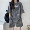 Tie-dye Sportswear Petite Two-piece Women's Summer Casual Short-sleeved Shirt Bottoming Shirt Loose Wide-leg Shorts Suit