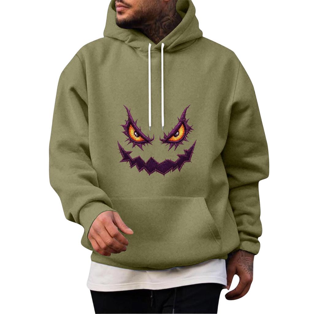 Men's Halloween Print Pullover Hoodie for Holiday Party and Cold