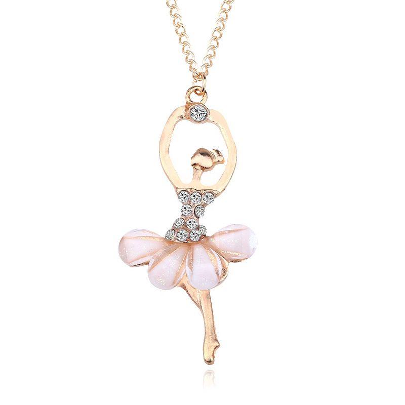 Stunning Fashion Crystal Gold Plated Ballet Dance Girl Angel Dancer Necklace