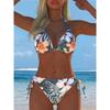 The New European and American Split Printing Splicing Neck Women's Split Swimsuit Bikini Suit Is Sexy