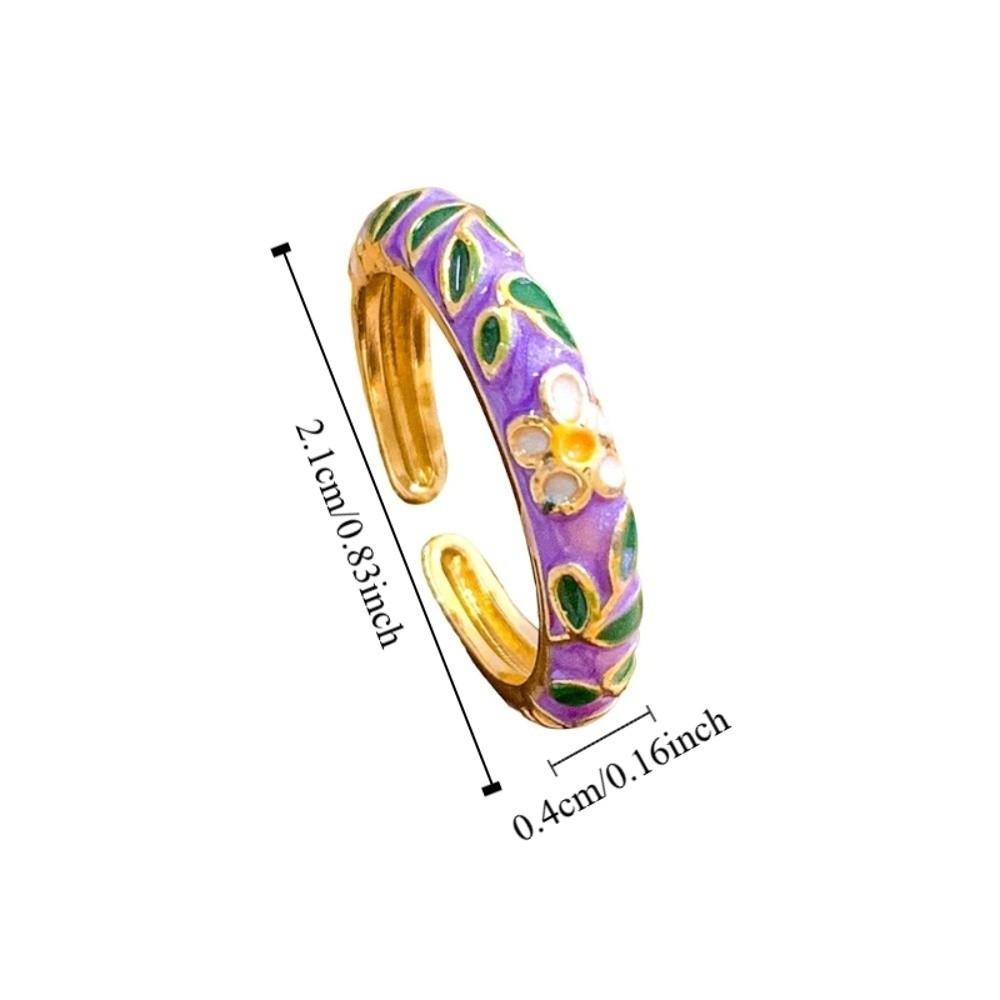 Sweet Classic Colorful Enamel Flower Rings Bohemian-Style Engraved Vintage Geometric Rings Gold Alloy Gold Plated Ring Romantic