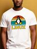 Summer Men's 100% Cotton Casual Loose Retro Penguin Pattern Printed Comfortable Sports Round Neck Short Sleeved T-shirt Top