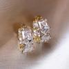 Princess Cut Crystal Stone Hoop Earrings Female Fashion Gold Color Accessories for Daily Wear Stylish Circle Loop Jewelry