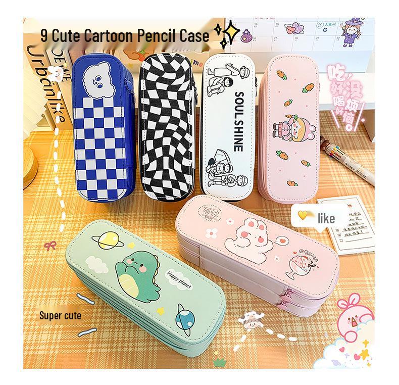 High-Capacity Double-Layer Cartoon Pencil Case - Cute & Functional Stationery Box for Students