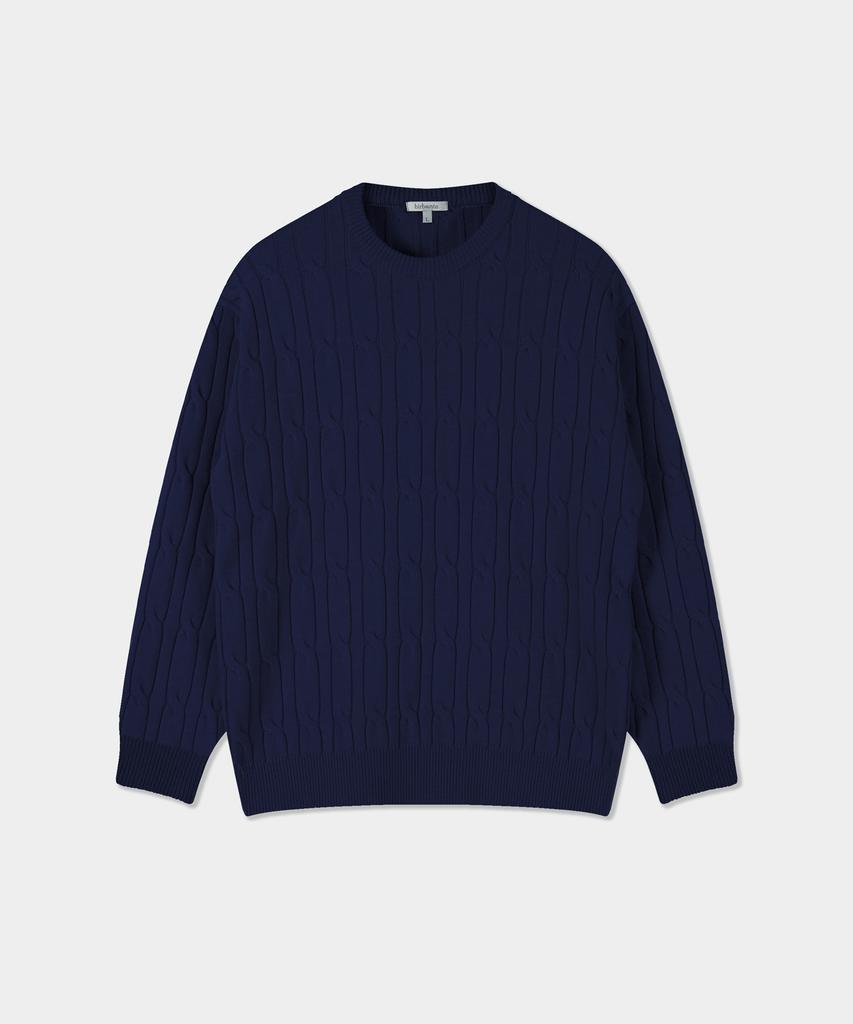 BIRBANTE Soft Washable Cable Round Knit - Dark Navy
