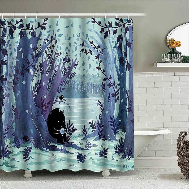 Waldhirsch Duschvorhang Waldtier Natur Badezimmer Dekorationsset Vintage Rustikal Wohnkultur Wandteppich Wandbehang