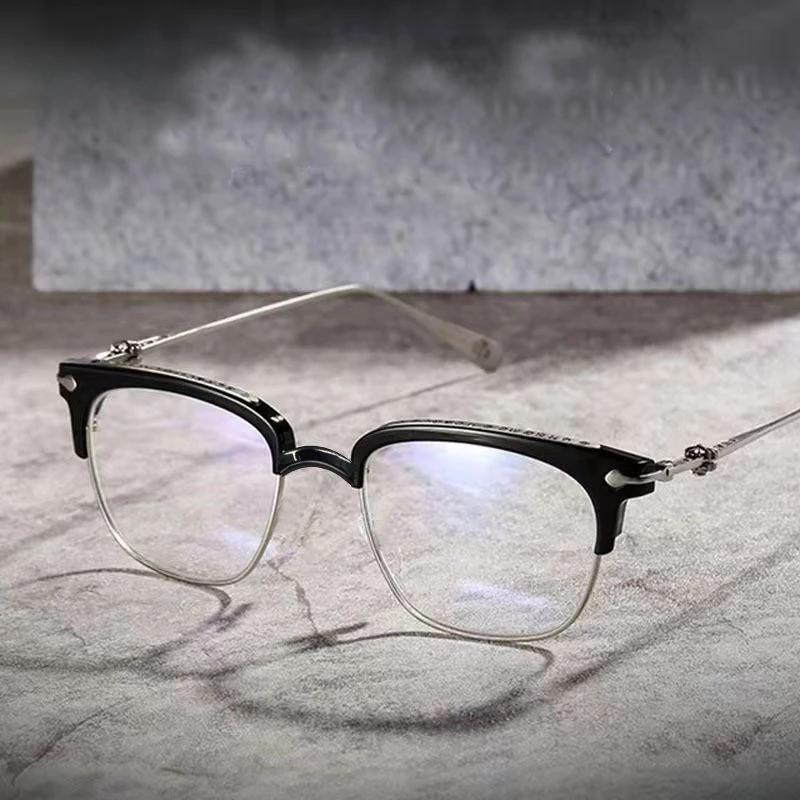 Men's Prescription Glasses Half-frame Silver Black Anti Blue Light Myopia Glasses Trendy Vintage Nearsighted Glasses -1.0 to-6.0