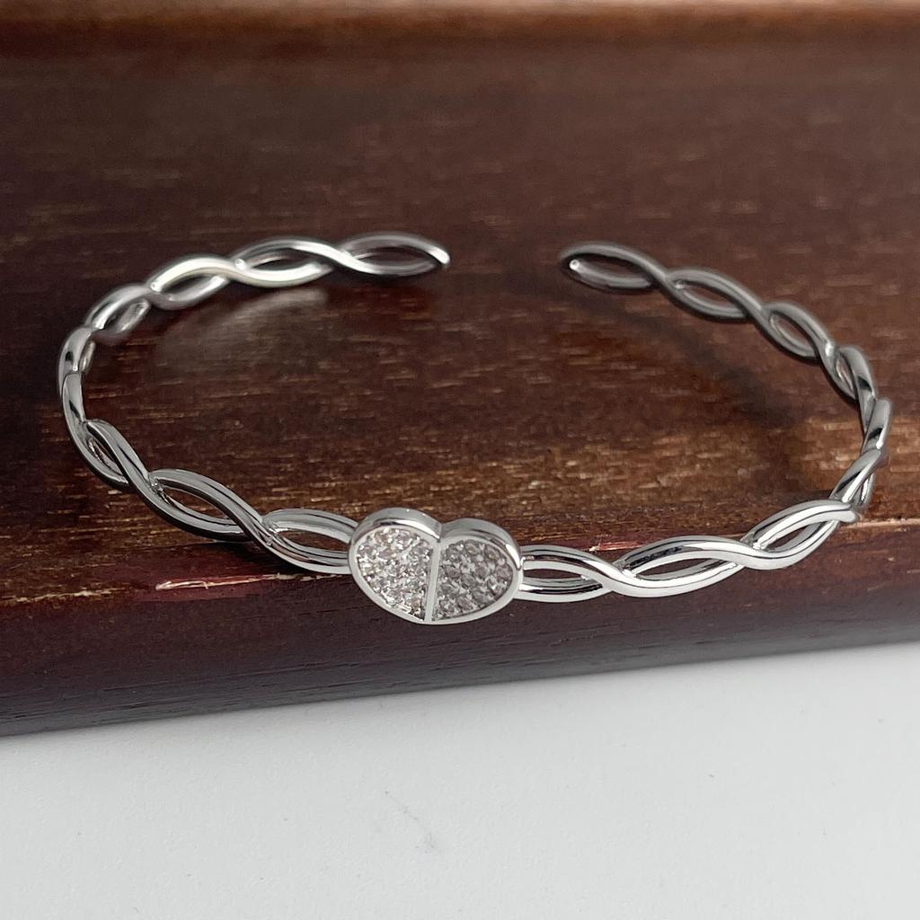 100% Solid 925 Sterling Silver Retro Bracelet for Women Men Vintage Handmade Gold Heart CZ Simple Bracelet Birthday Gift
