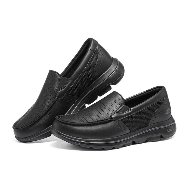Skechers Go Walk 5 Slip-On Low-Top Leather Walking Shoes Men Sneakers Black 216023-BBK