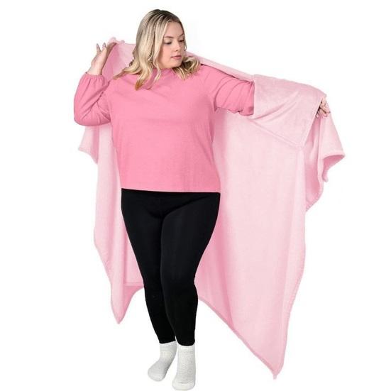 Flannel Wearable Blanket Poncho Soft Blanket Cape with Arm Pockets Warm Cozy Blanket Wrap for Adults Home Office Travel Comfort