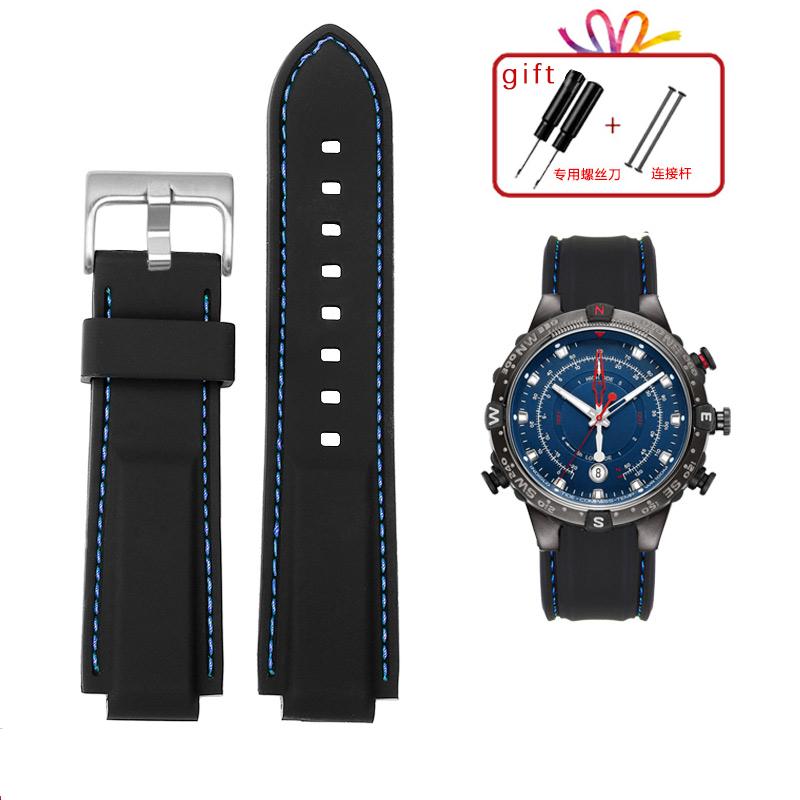 For Men's Timex E-tide Compass T2N720 T2N721 TW2T76300 Waterproof Soft Silicone Rubber Watchband  Strap with Tools Screw Pins