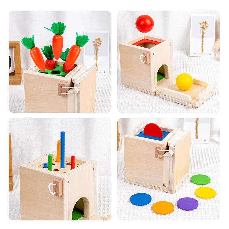 New Children's Early Education Radish Pulling Coin Box Stick Throwing Multifunctional Montessori Intelligence Box Wooden Toys