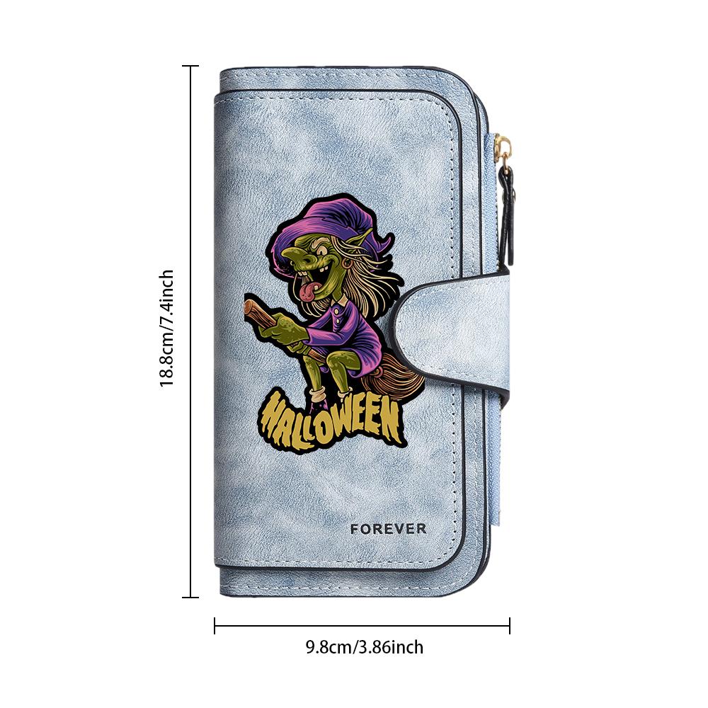 Halloween Witch Pattern Long Wallet Fashion Portable Card Holder Purse