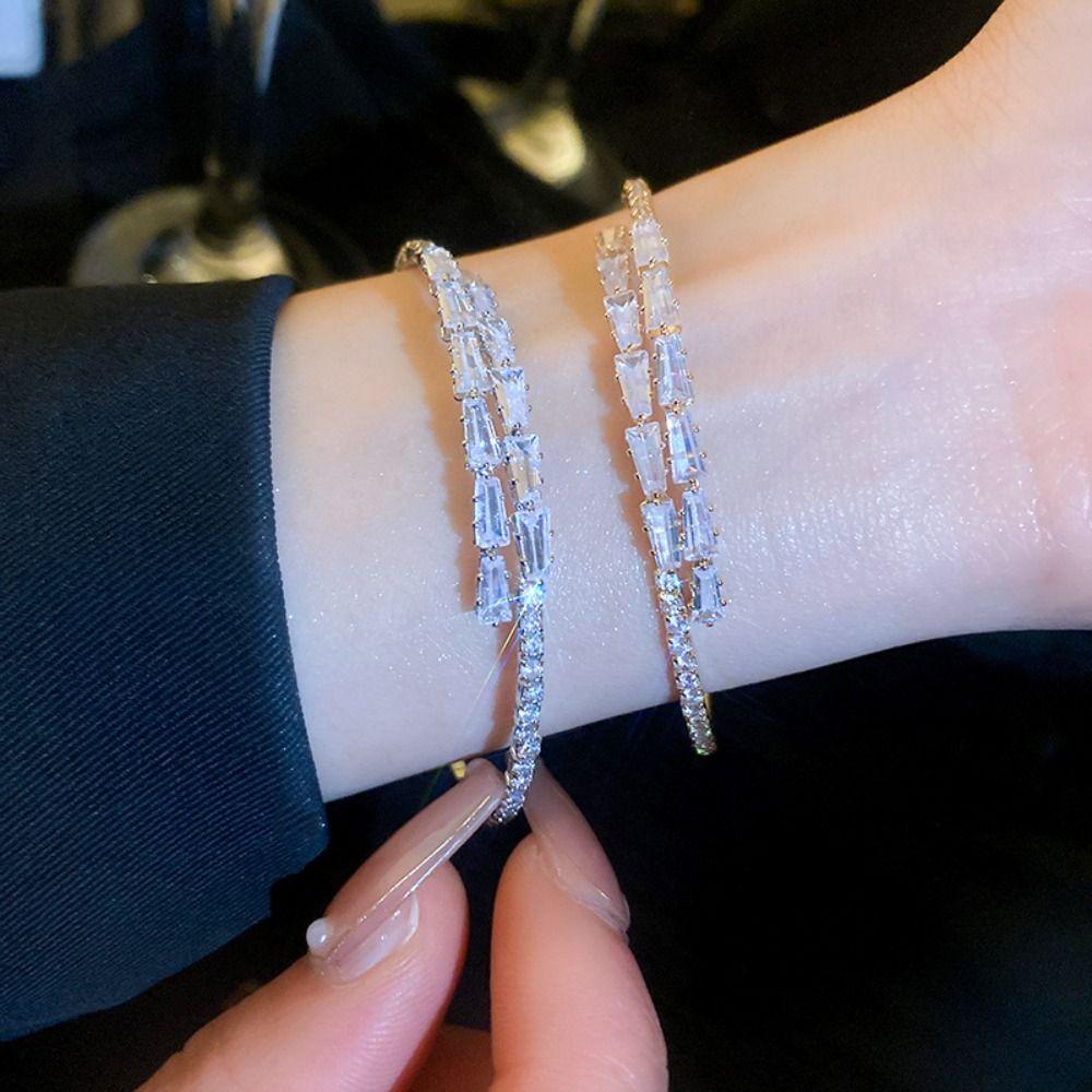 Women Gift Stainless Steel Simple Pulseras Full Rhinestone Bracelet Women Bracelets Cuff Bangles