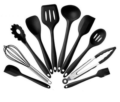 Silicone Kitchen Utensil Baking Pasta Spoon 10-Piece Set Cookware, Utensils, Turner, Ladle, Tongs, Spatula, Whisk, Brush, Spatula, Server, Ladle,