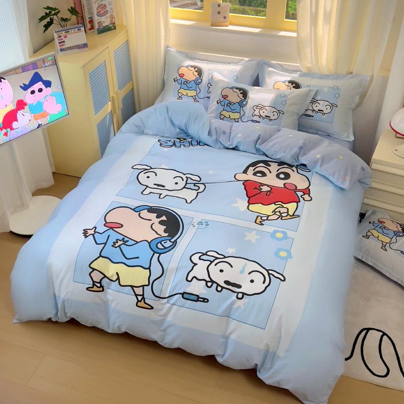 C-Crayon Shin-chan Bettwäscheset Kissenbezug 2/3 Stück Junge Mädchen Shin-chan Bettbezug Erwachsene Kinder Geschenk Einzel-Doppel-Großformat