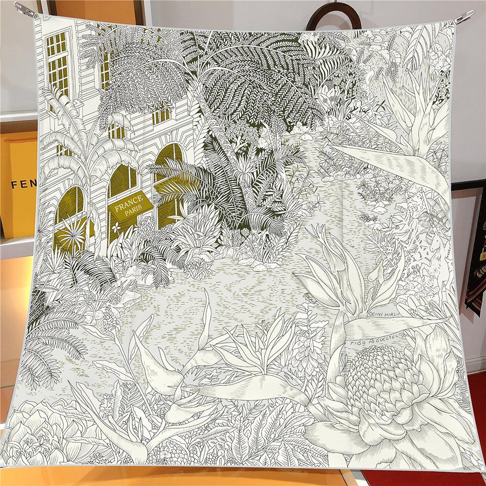 New Silk Scarf Women Jungle Square Scarves Head Echarpes Silk Foulards Femme Wraps Beach Shawls Bandana Lady Hijabs 90CM