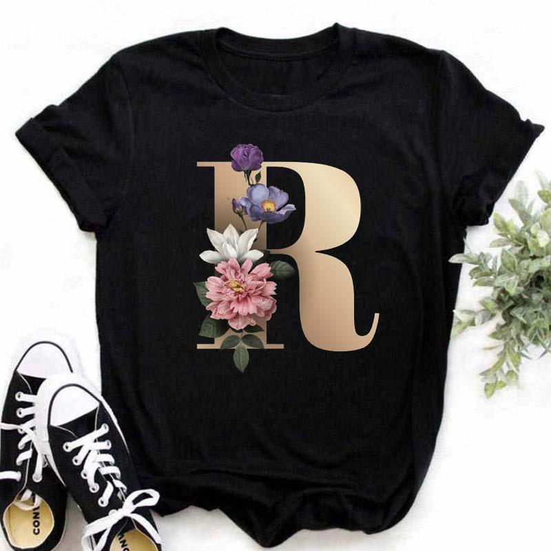Camiseta Gráfica de Verão Feminina com Letras - Top Camiseta Esportiva Casual com Gola Redonda
