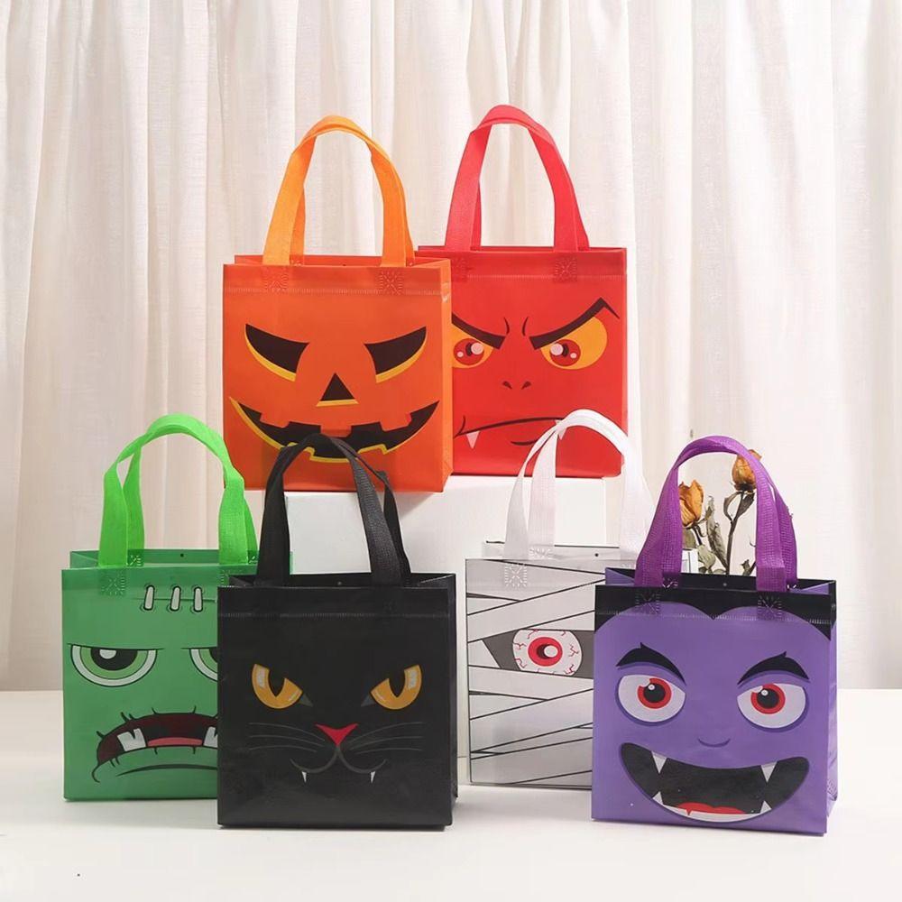 4PCS Waterproof Non Woven Tote Bag Non Woven Treat Bag Fun Candy Gift Bags Trick or Treat