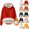 Women's Fashion Hooded Solid Colour Sweatshirt Padded Thickened Warm Loose Pullover Sweatshirt