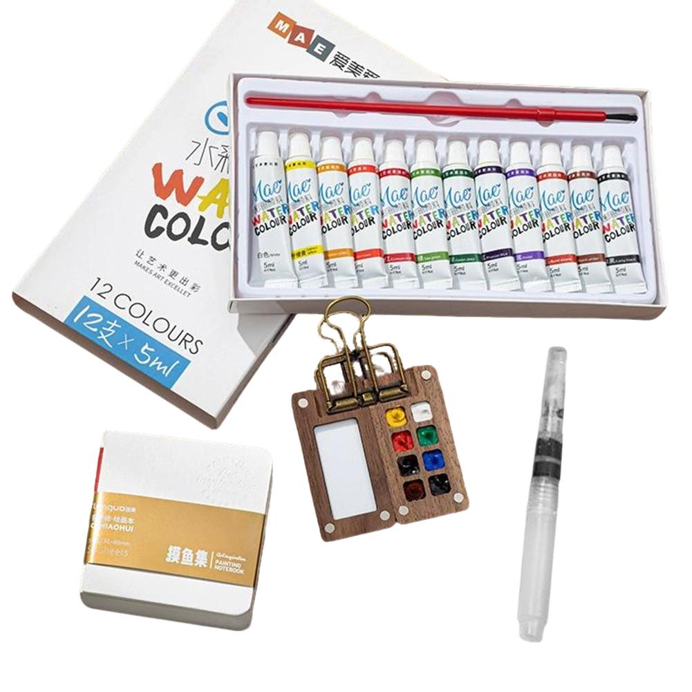 8/15 Farben Tragbares Reise-Gouache-Paletten-Set Mini Walnuss-Farbkasten Künstler-Gouache-Farbpalette Skizzenbuch Kunstbedarf