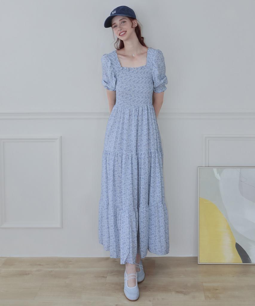 Keulleiseu Flower Smoking Long Dress_Blue